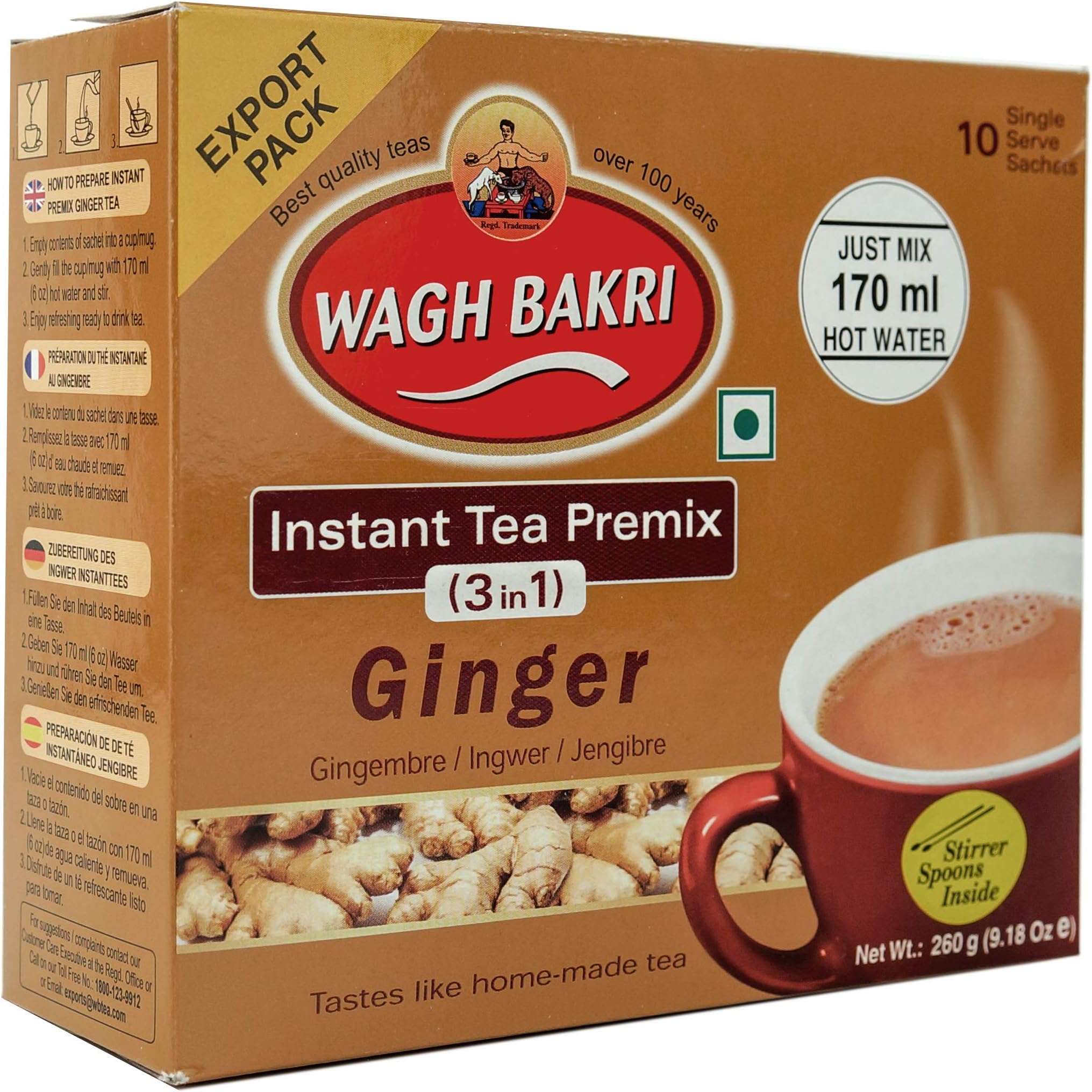 Amazon.com : Wagh Bakri, Ginger Instant Tea Premix, 10 Pouches ...