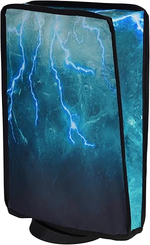 PlayVital Dust Cover for PS5, Waterproof Console Cover, Soft Nylon, Compatible with Digital & Disc Edition - Green Storm Thunder