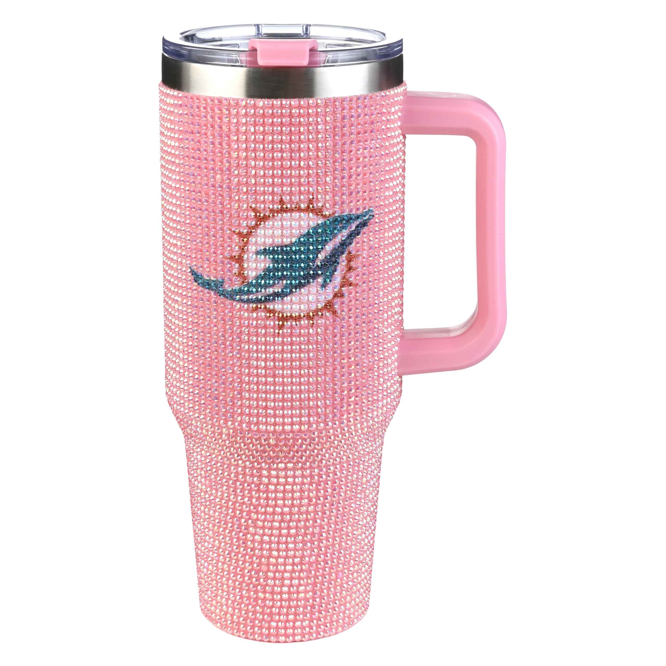 The Memory Company Officially Licensed 40oz Pink Bling Game Day Tumbler, Miami Dolphins