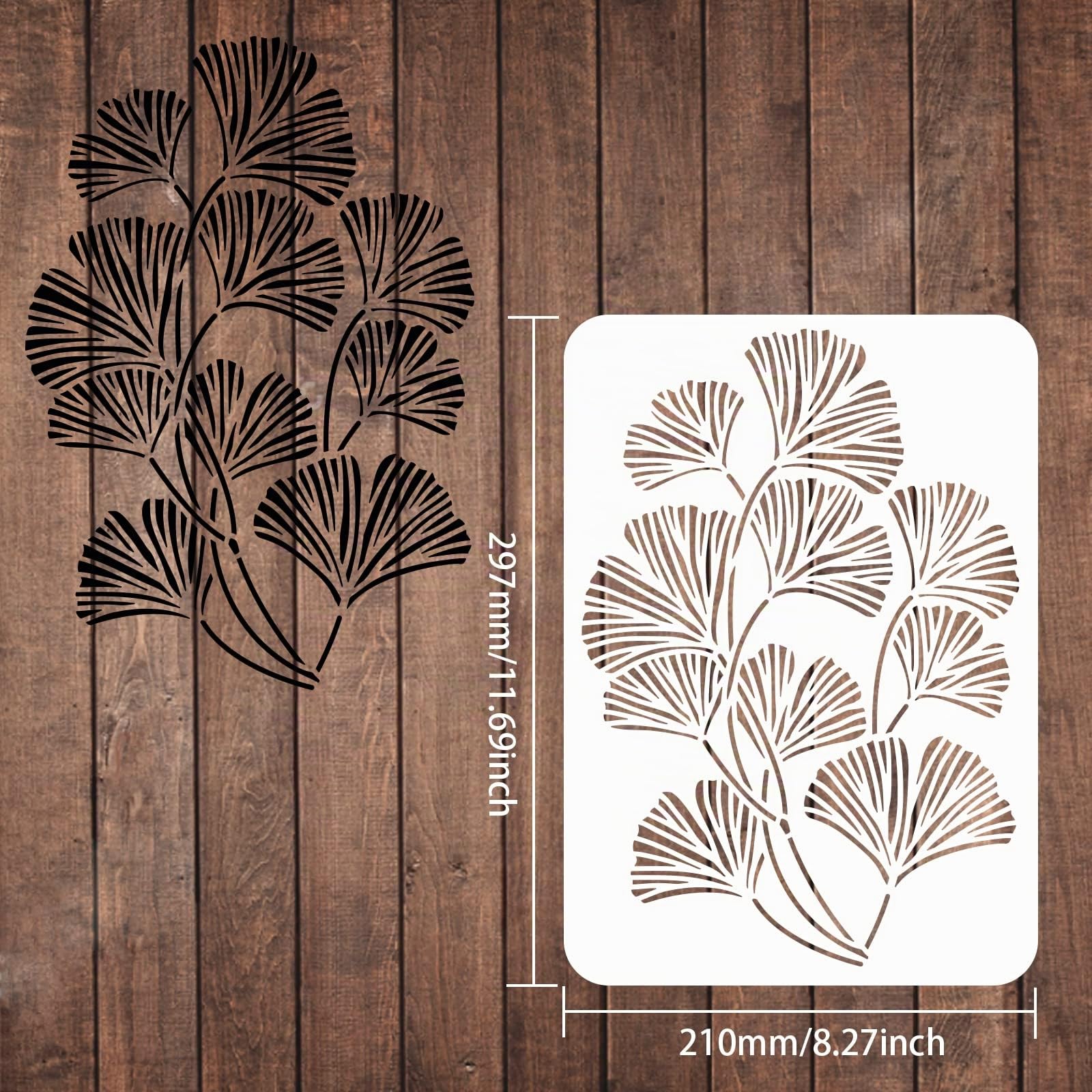 FINGERINSPIRE Stencil a forma di foglia di ginkgo, 29,7 x 21 cm, in plastica, per legno, pavimenti, pareti e piastrelle, riutilizzabile, con foglie di gingko