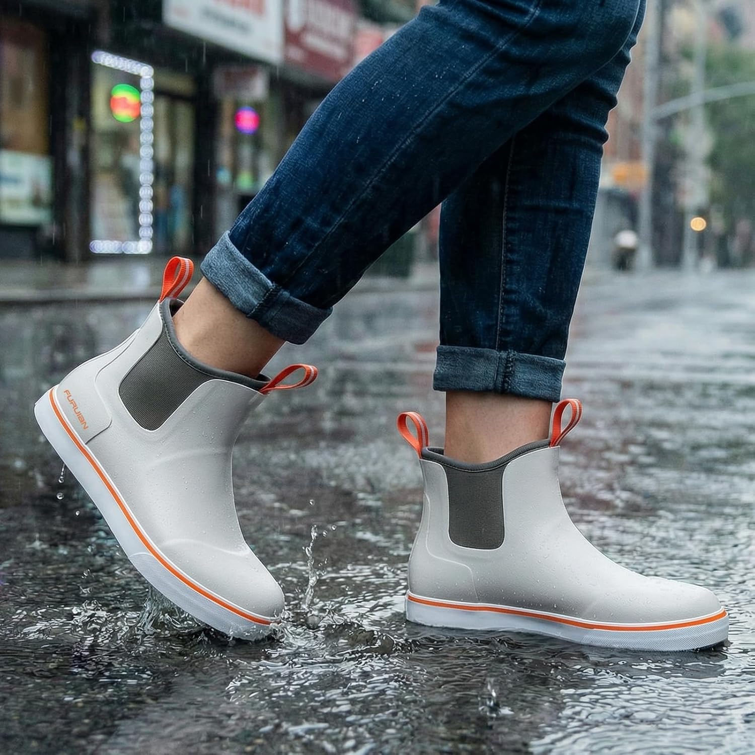 Furuian Women's Deck Boots Ankle Rain Boots Fishing Boots Rubber Waterproof Slip-Resistant Outdoor Work Shoes - Image 2