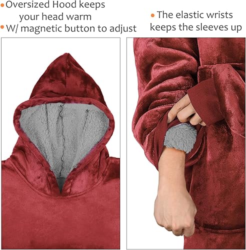 Miniatura 3 de Tirrinia Manta con capucha de gran tamaño, manta Sherpa esponjosa, ligera y acogedora, regalo para adultos, mujeres y hombres