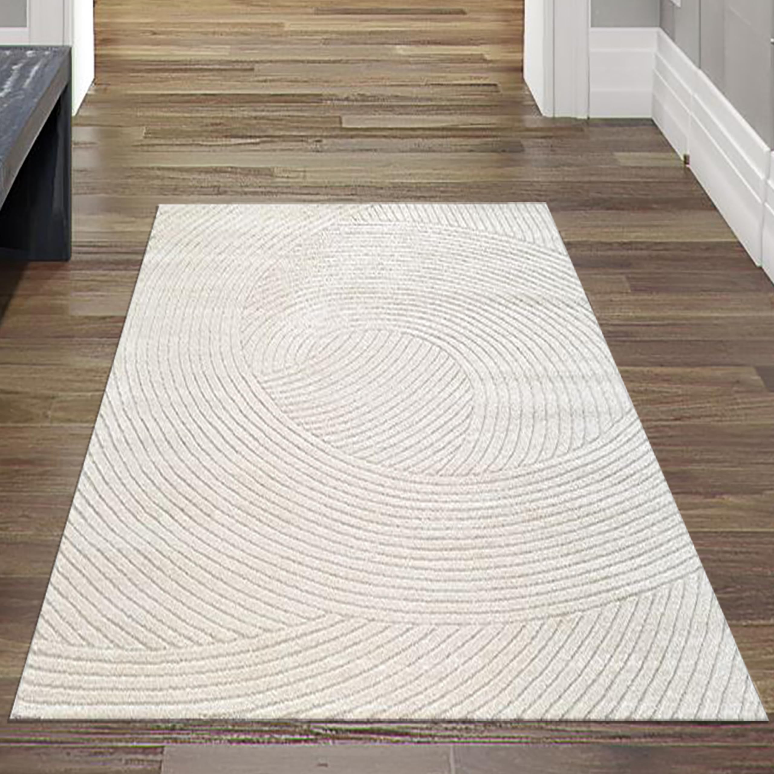 Teppich-Traum Tapis Salon Tapis d'entrée Couloir agréablement Doux Velours Moyen 3D Effet Vagues en crème, 80 x 150 cm