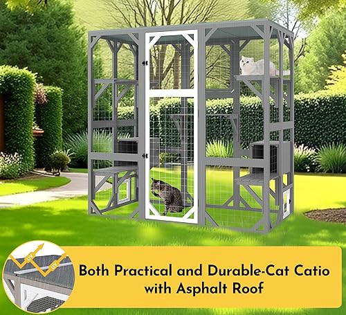 Miniatura 2 de Catio - Recintos para gatos para exteriores, extra grande, de madera, resistente a la intemperie, con múltiples plataformas y cajas de descanso,