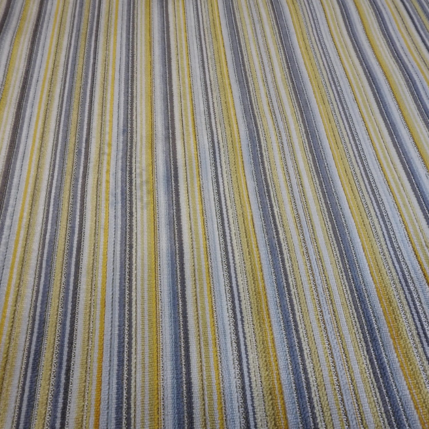 Luxury Striped Chenille Upholstery Fabric, Yellow/Grey, 140cm Width, Sold by The Metre