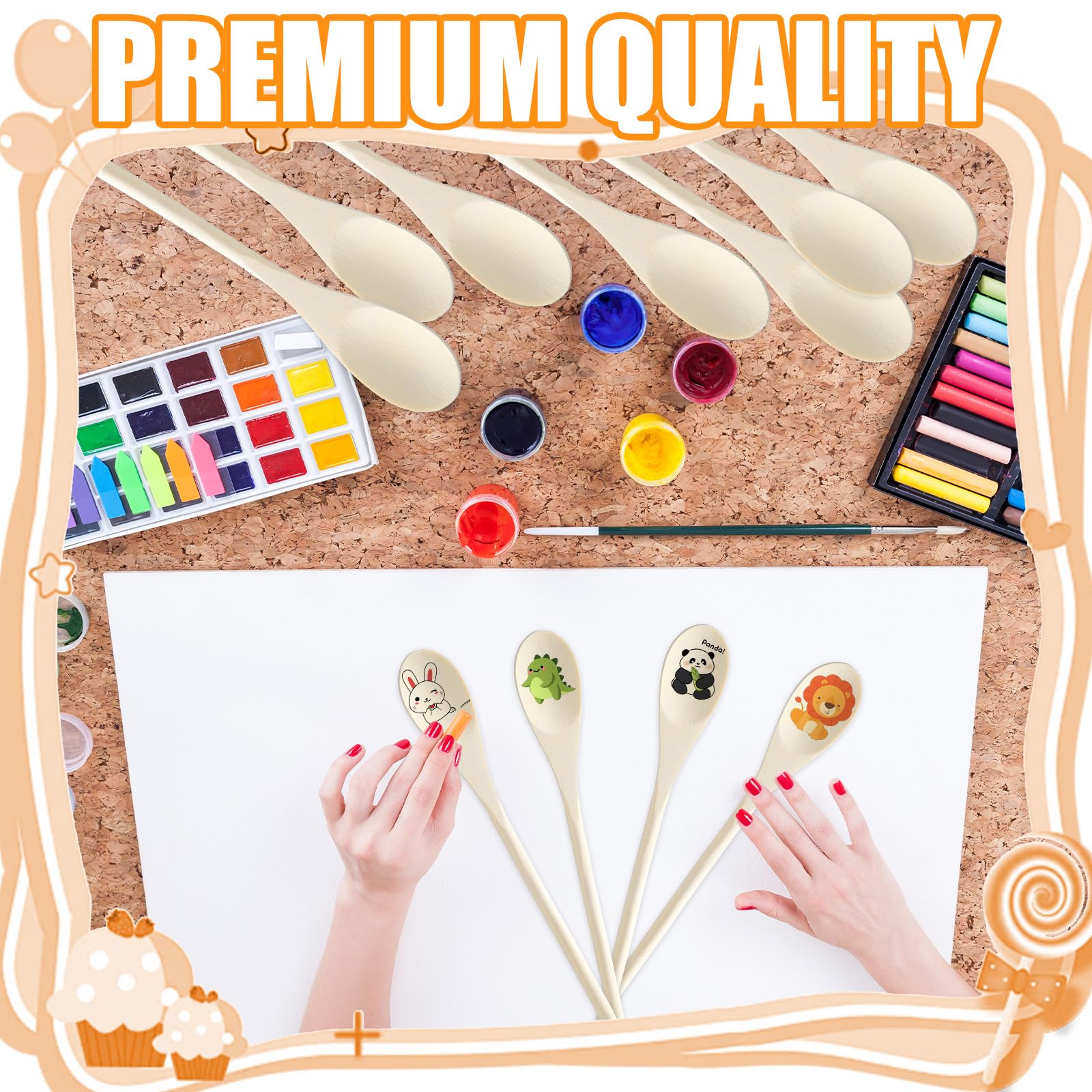 50 cucharas de madera de 10 pulgadas a granel para mango de cocina, cucharas largas de madera, cucharas de agitación, cucharas ovaladas de madera para hornear, mezclar, servir, agitar, cocinar y