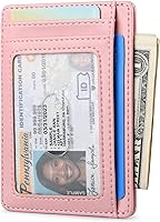 Vista 53 de Buffway - Billetera delgada minimalista de cuero con protección RFID para hombre y mujer Café Lichee