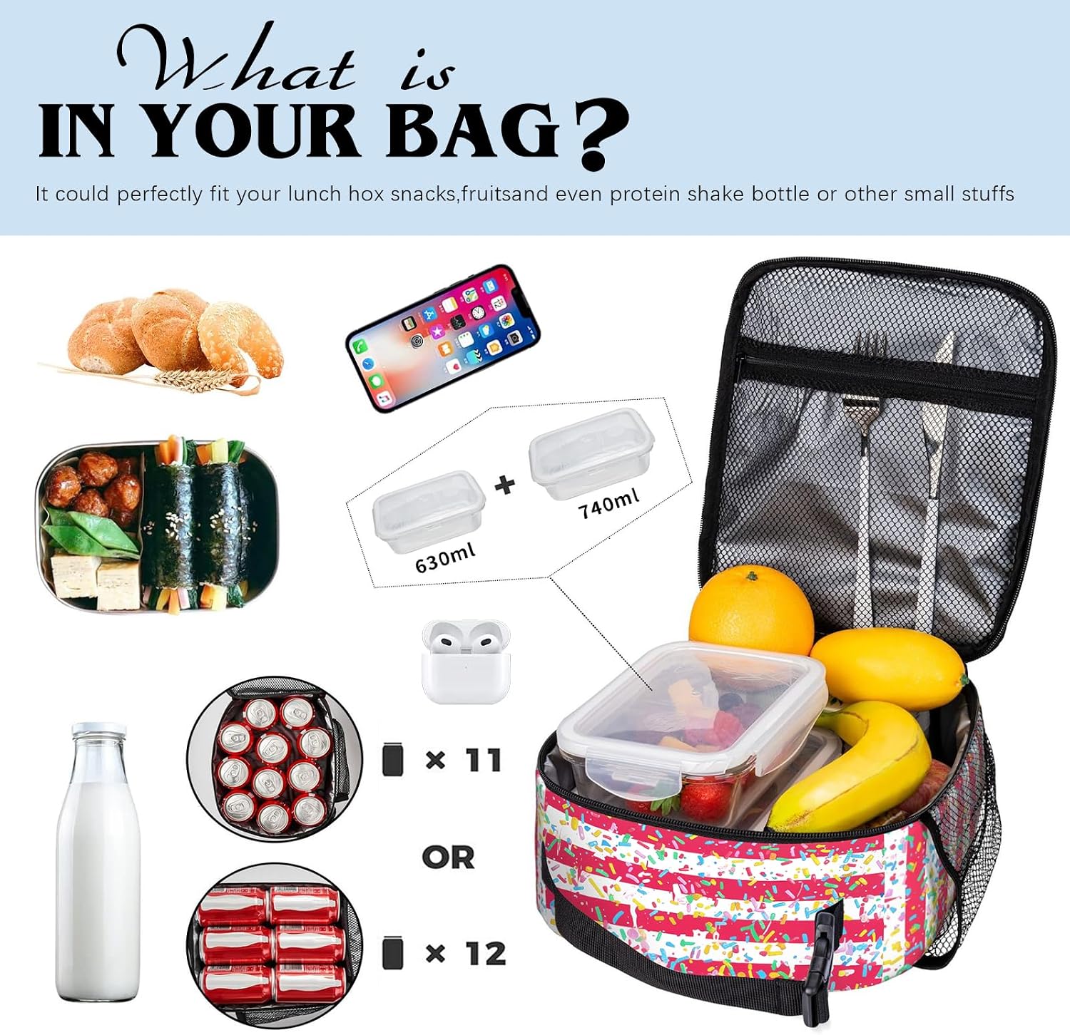 Baseball Ice Cream Drip Lunch Box For Boys Insulated American Flag Baseball Lunch Bag Reusable Portable Lunch Boxes With Adjustable Shoulder Strap For Kids Teens Picnic Travel