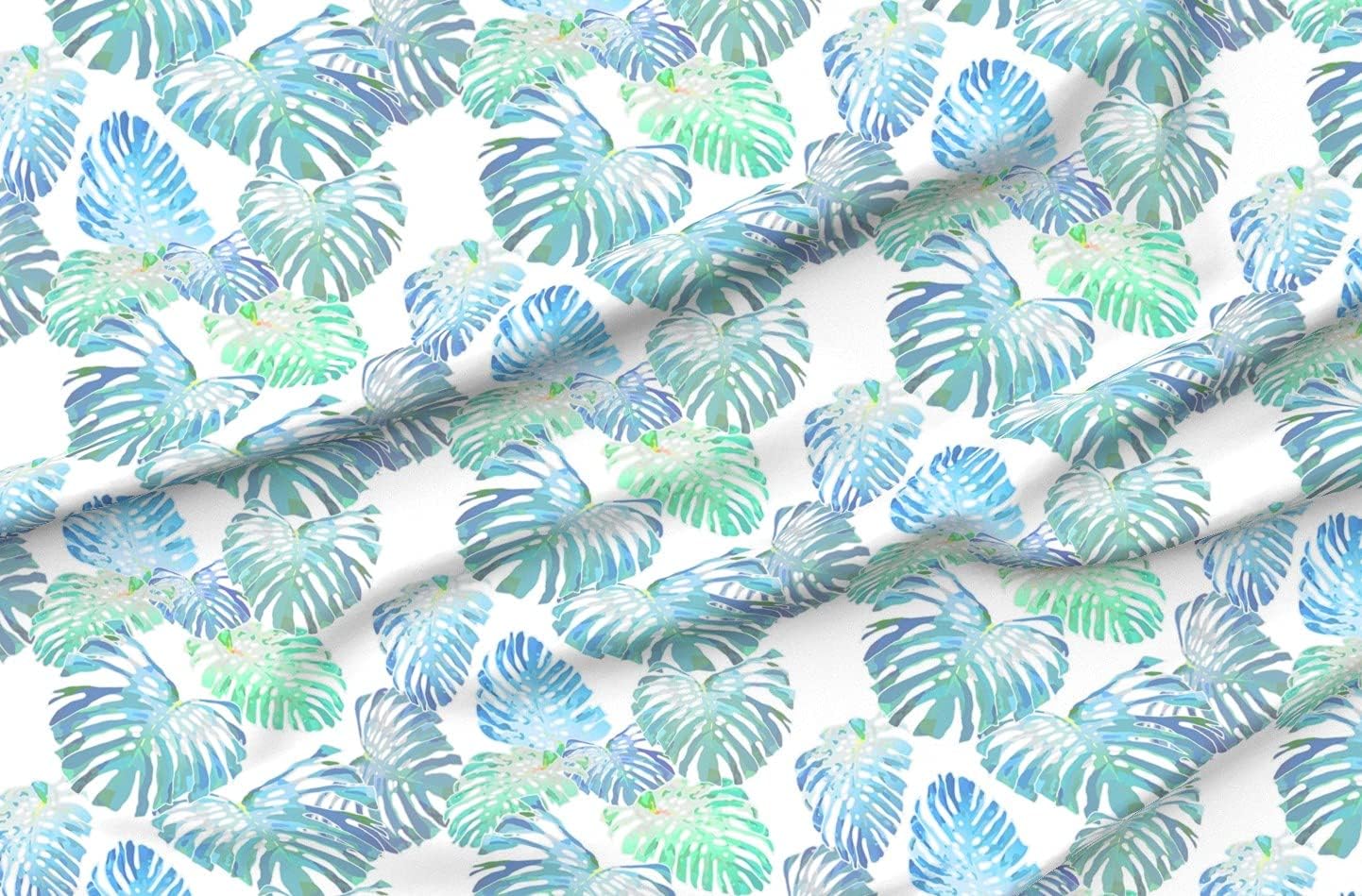 Spoonflower Fabric - Monstera Jungle River Leaves Tropical Garden Modern Aloha Ocean Sea Printed on Minky Fabric by The Yard - Sewing Baby Blankets Quilt Backing Plush