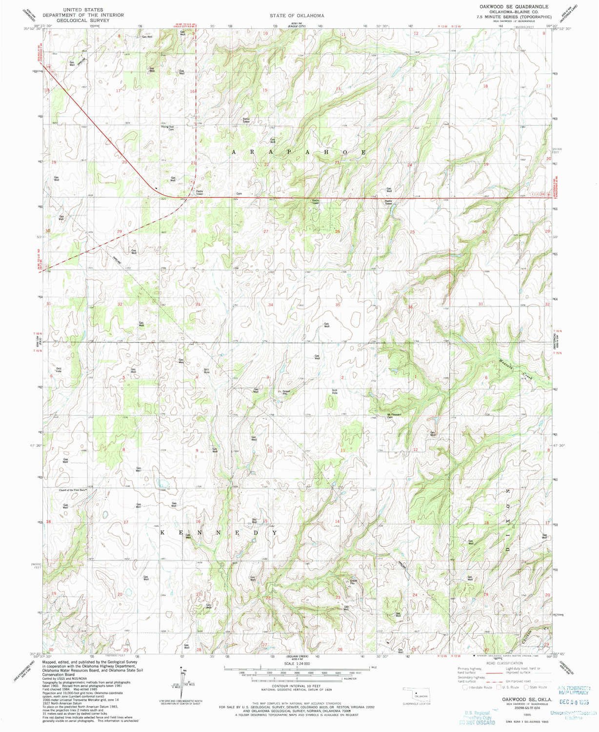 YellowMaps Oakwood SE OK topo map, 1:24000 Scale, 7.5 X 7.5 Minute, Historical, 1985, Updated 1985, 26.5 x 21.7 in - Polypropylene