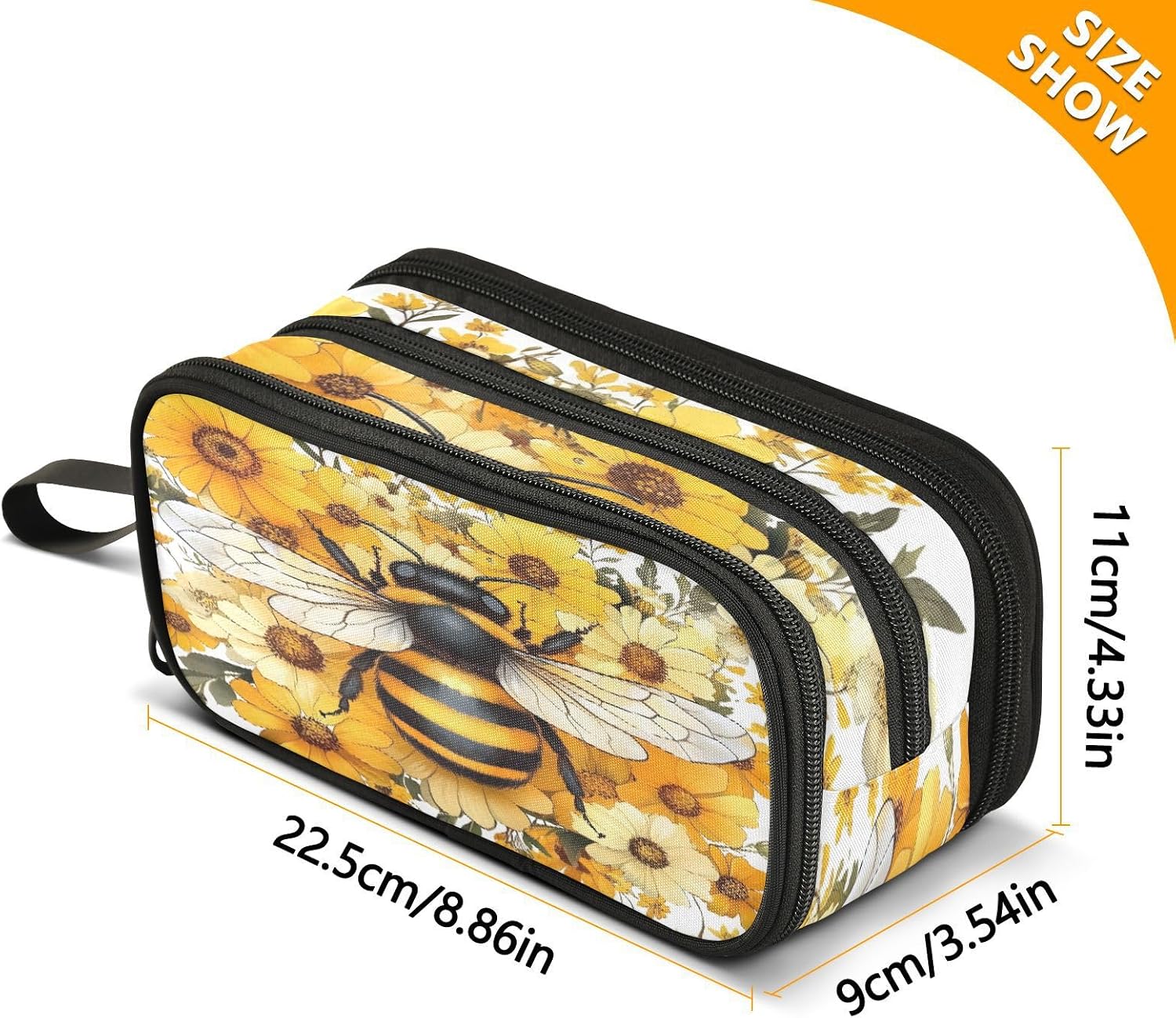  Yellow Daisy Bee Bumblebees Pencil Case for Boys Girls Kids Pencil Pouch 3 Compartment Pen Bag Large Capacity Storage Pencil Holder School Students with Zipper thumbnail