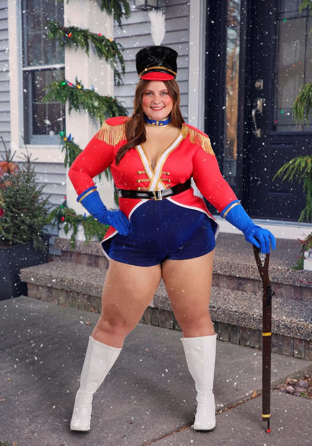 Plus Size Sexy Toy Soldier Costume for Women Military Parade Outfit with Jacket Bodysuit Hat