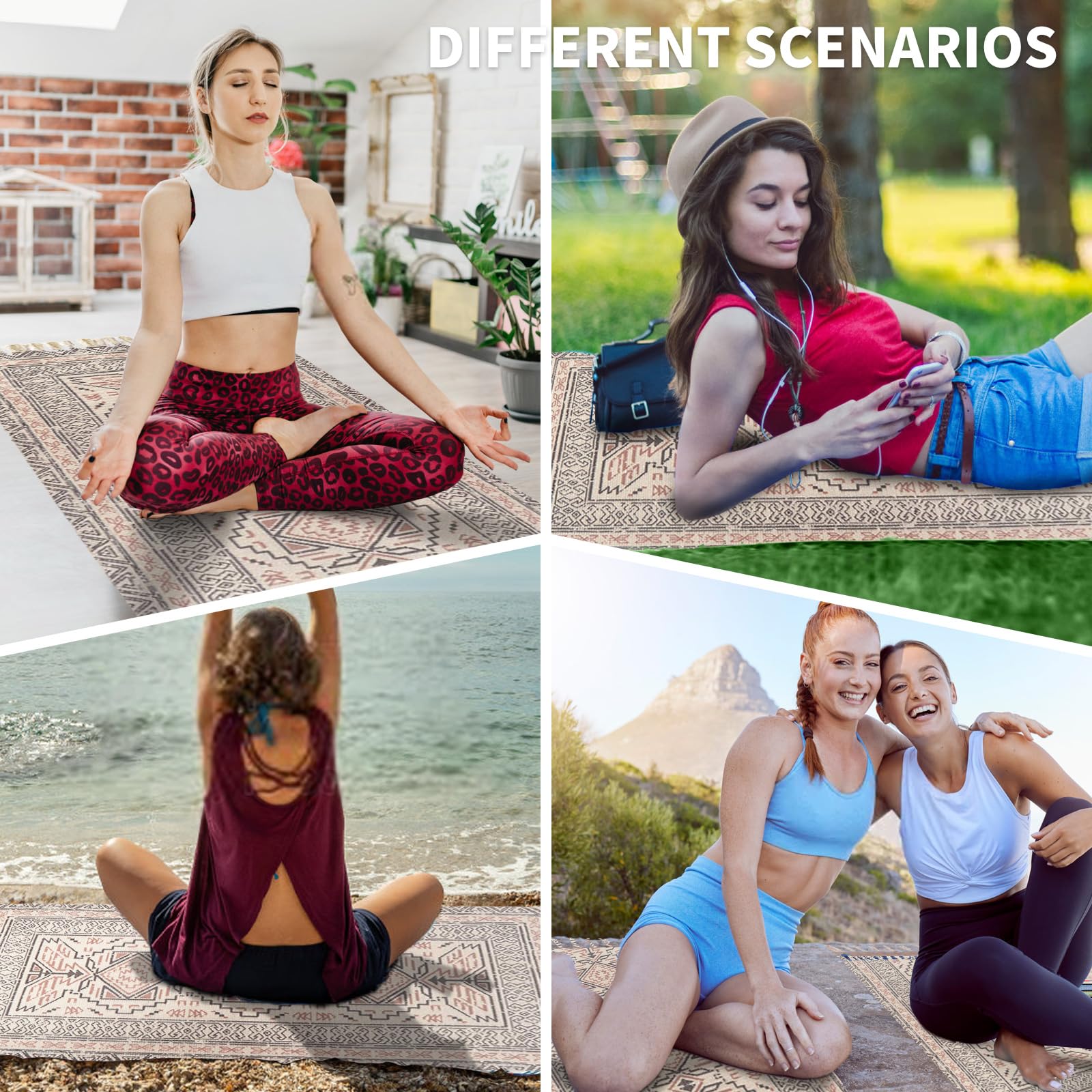 Cifupy Tapis de yoga bio fait à la main en coton bio – Tapis de yoga antidérapant tissé à la main pliable offrant un excellent confort, traction et soutien pour une utilisation en intérieur et en