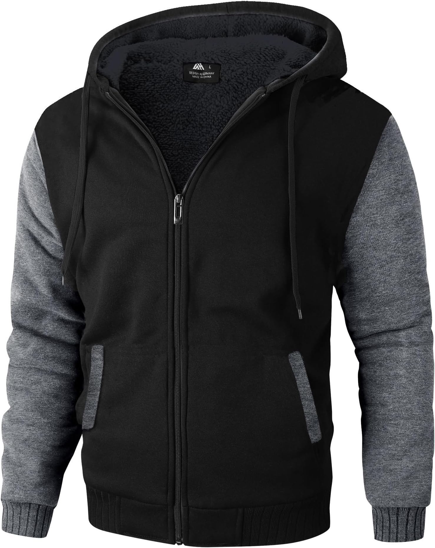 Men Zip Up Hoodies Sherpa Lined Jacket Heavyweight Fleece Sweatshirt Winter Warm Hooded Coat