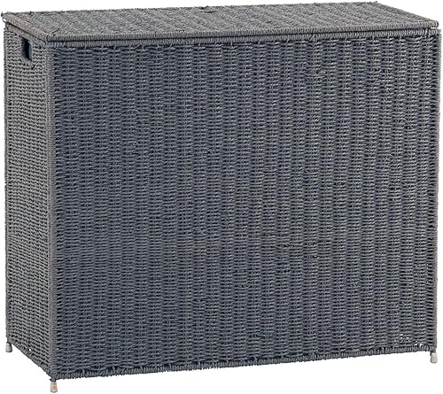Household Essentials ML-7245 - Clasificador de ropa sucia de mimbre de 3 compartimentos con tapa  Cesta de ropa de 3 secciones