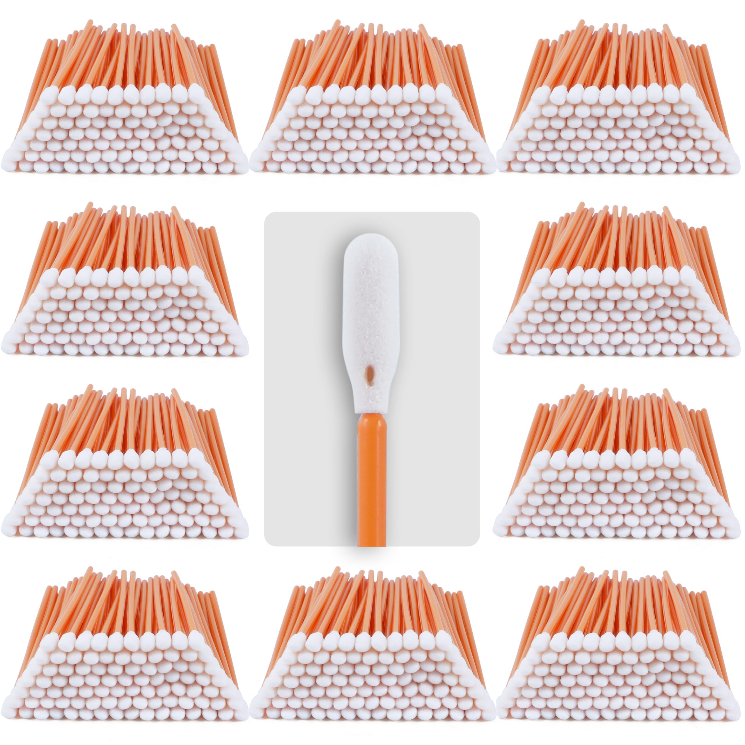 AAwipes Foam Swabs 6.3" (Bulk Pack 1000 pcs, Round Head, Orange) Long Cleanroom Foam Cleaning Swab Sponge Stick(C5160C-1000)