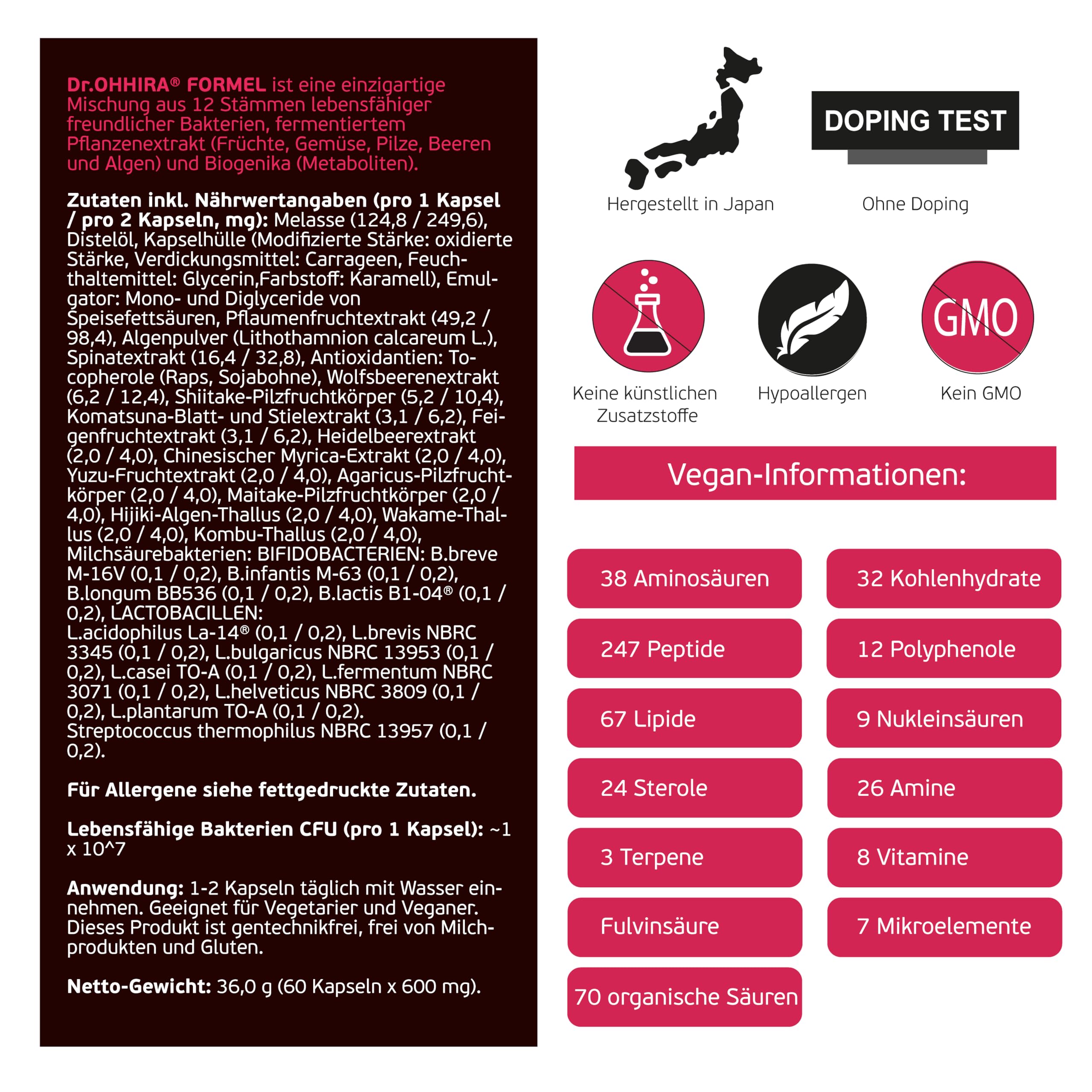 Dr.OHHIRA®Deluxe Probiotika, Postbiotisch, Präbiotisch -Für Darmsanierung kur- Darmkur, Darmflora Aufbau, Darmbakterien-12 Stämme, 5 Jahre Fermentation, 100 Milliarden lebende Bakterien (60 Kapseln)