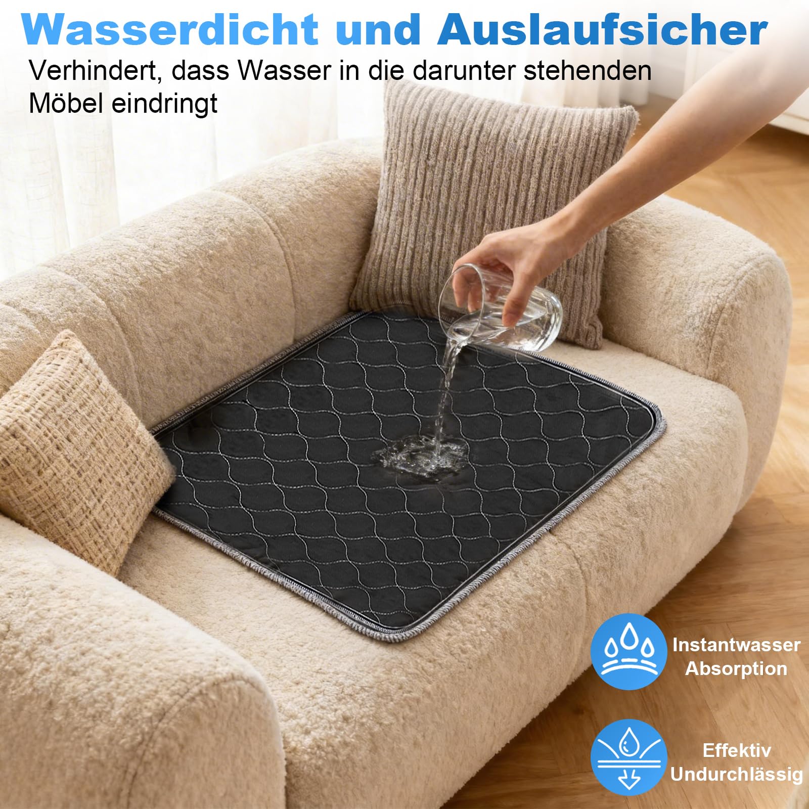 4 Stück Waschbare Inkontinenz Sitzauflage, 50x50cm Saugfähige Inkontinenzunterlage, wasserdichte Betteinlagen, Wiederverwendbar, für Rollstuhl, Bettauflagen, Auto, Sofa—Schwarz