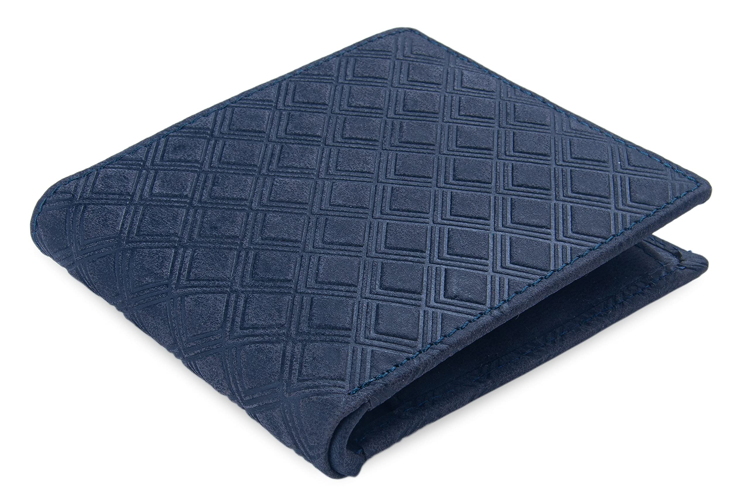 HIDE HORN RFID Protected Bifold Leather Wallet for Men - Barfi Print Designer Wallet - Blue