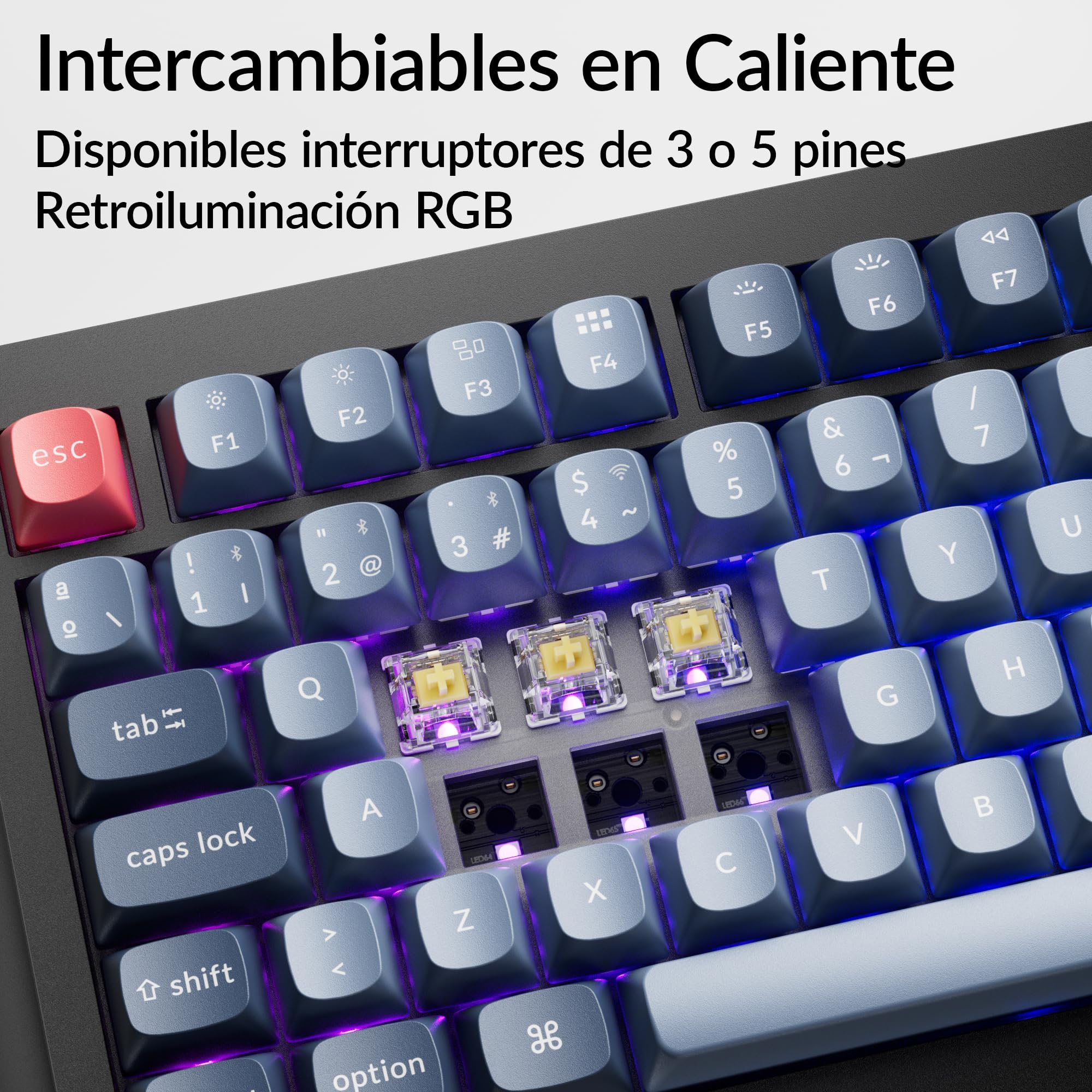 Keychron V6 MAX Teclado Mecánico Gaming Inalámbrico, 2.4 GHz/Bluetooth/Cable, Distribución QWERTY Español, Programable QMK, Compatible con Mac, Windows y Linux, Interruptores Gateron Jupiter Banana