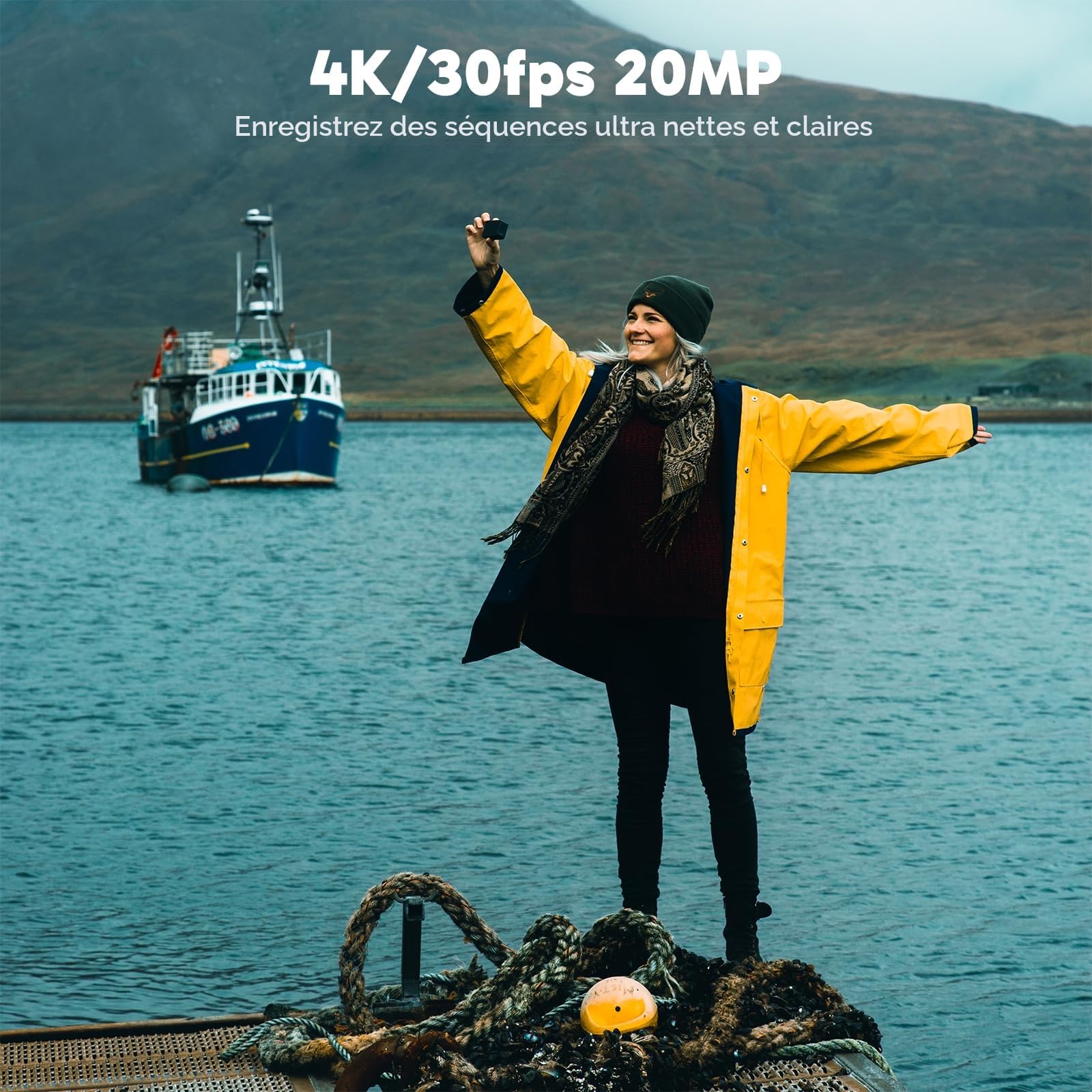 AKASO EK7000 Pro Caméra Sport Kit de Poignée Flottant - Comprend 20MP Camera Sport 4K 30FPS avec Trépied Selfie Stick de 60CM pour Action Caméra Sportive, Sac de Rangement, 2 Batteries et Plus