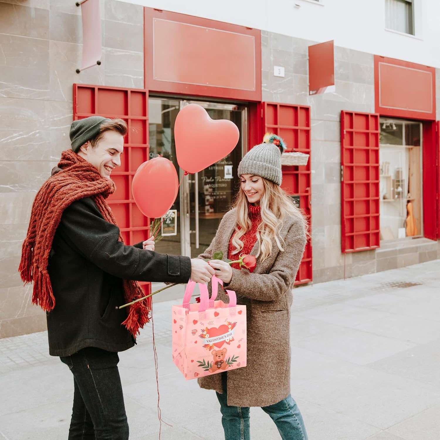 Valentines Gift Bags, 8 PCS Valentines Day Gift Bags, Valentine Bag for Gifts with Handles, Reusable Non-Woven Tote Bag Goodie Treat Candy Bag for Valentine's Day Gifts Wrapping Holiday Party Supplies - Image 6