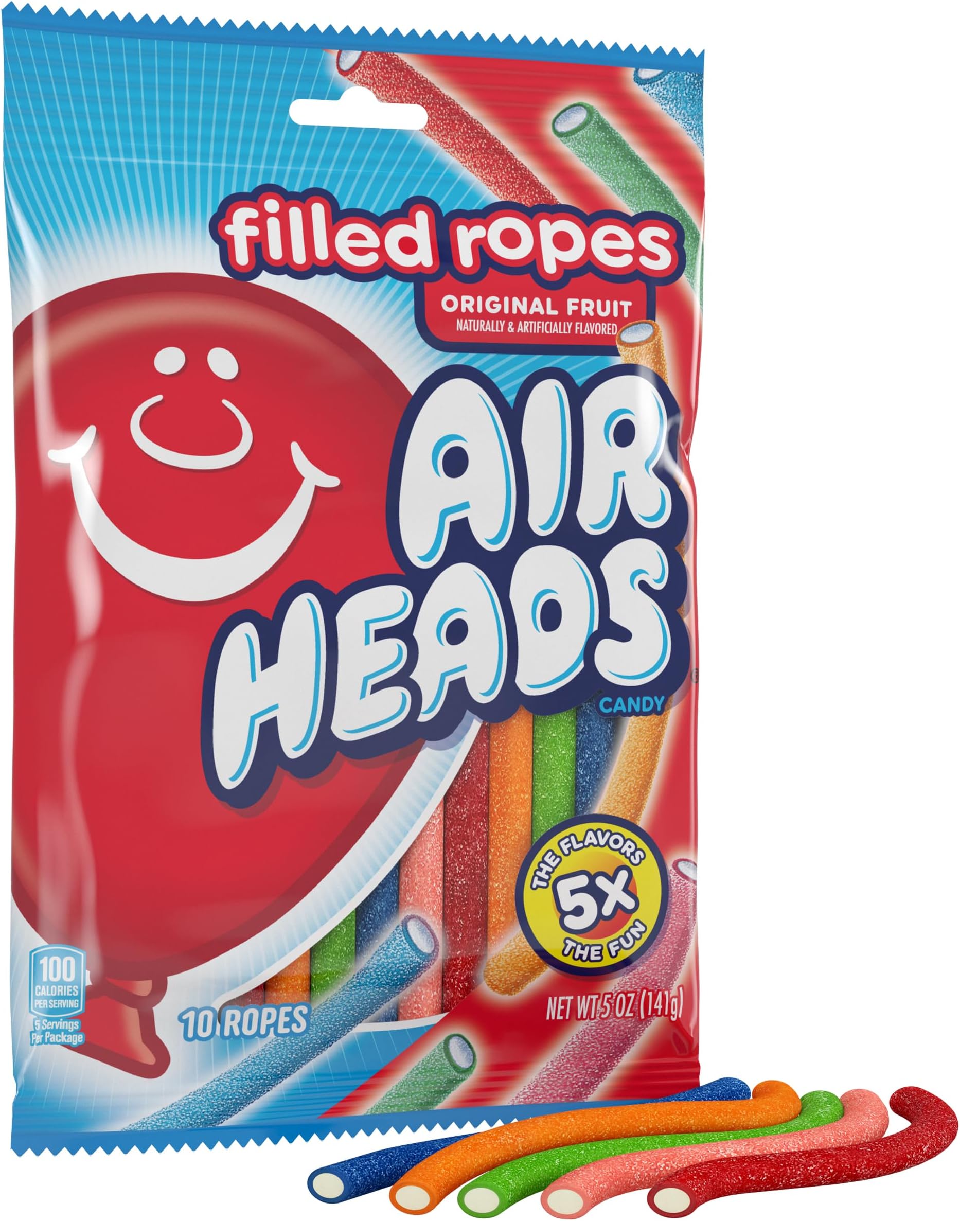 Filled Gummy Rope, 5 Oz(10 Ropes - 5 Flavors)