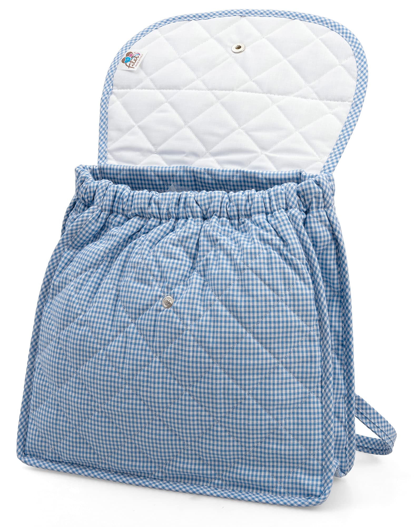 Filet - Zainetto per l'asilo per Bambini |Materiali di alta qualità |Inserto in tela aida personalizzabile|Chiusura con pratico bottone| Azzurro| Dim. 27 x 28 x 5 cm