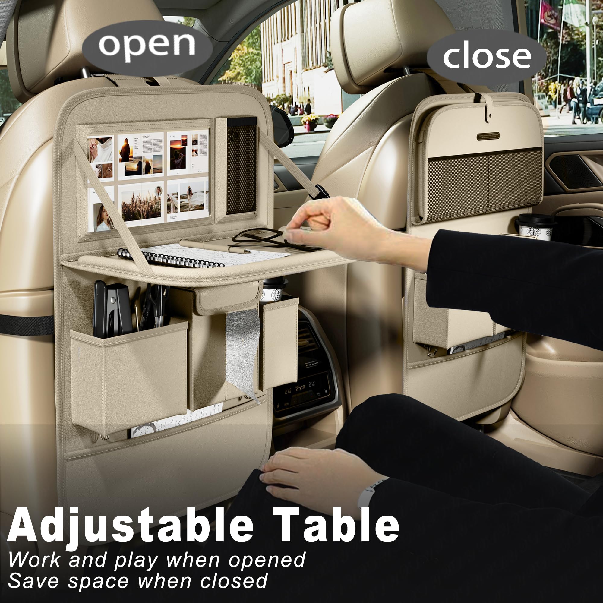 Car Seat Organizers Multi-functional Back Seat Protectors Storage Pouches and Tray Holders for Cars Kids Seat Back and — view 4