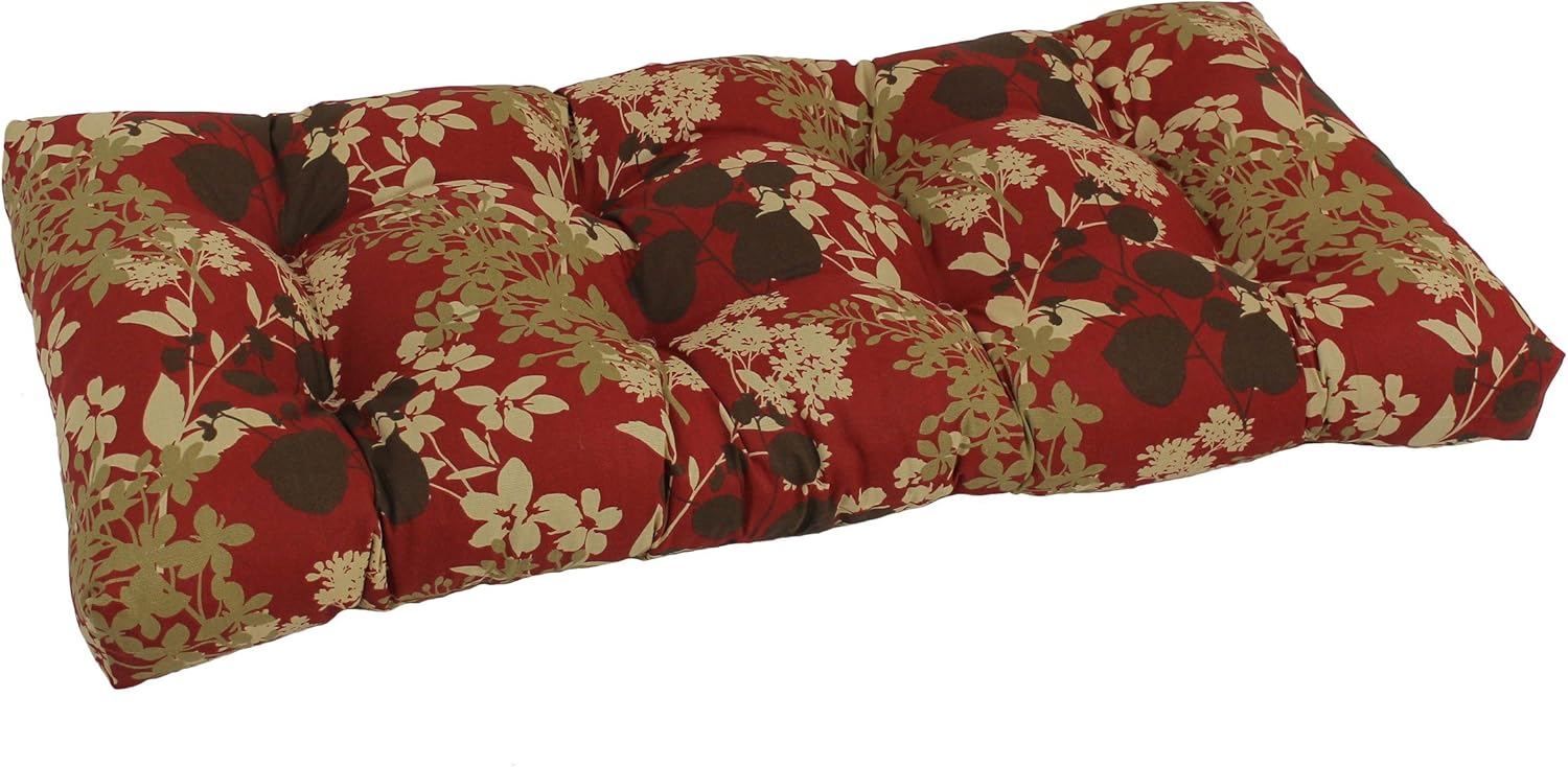 Blazing Needles Squared Patterned Spun Polyester Tufted Loveseat Cushion, 42" x 19", Montfleuri Sangria