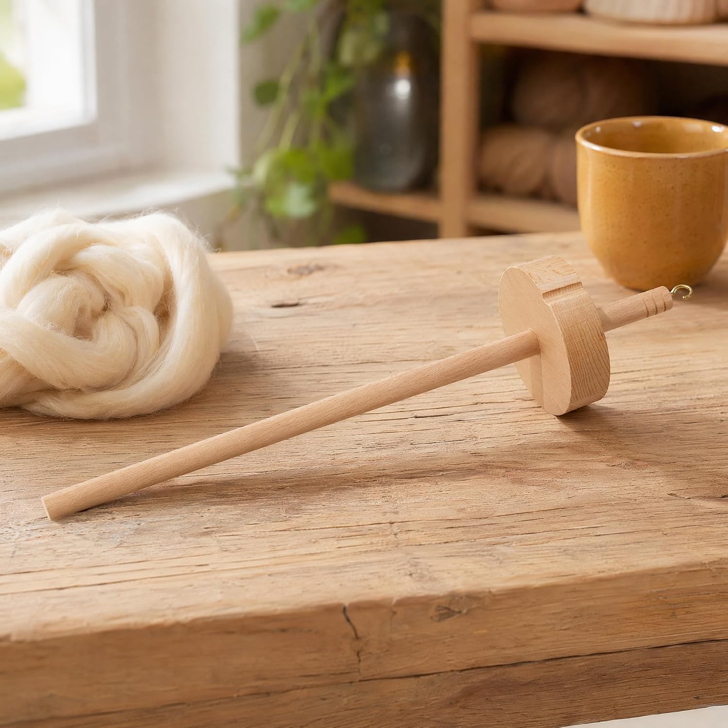 Natural Wood Drop Spindle Top Whorl Yarn Spinner Hand Carved Wooden Spindle Tool for Beginners Wool Spinning Wheel Yarn Making Kit
