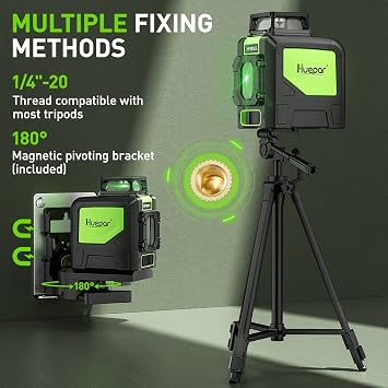 Huepar 901CG Self-Leveling Laser Level, 360 Green Beam Cross Line Laser Tool, Alignment 360-Degree Horizontal Line with Pulse Mode, Magnetic Pivoting Base Included