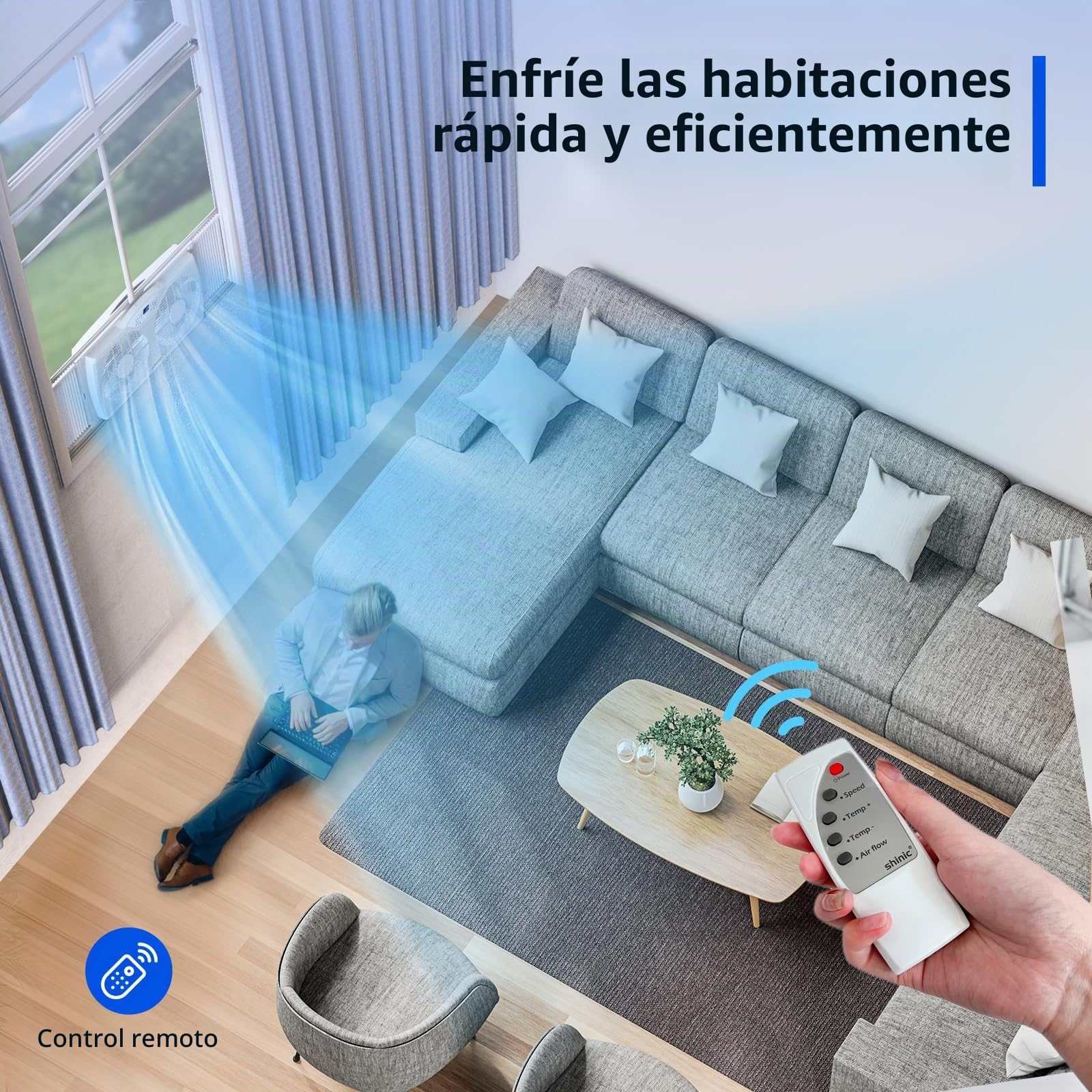 shinic Ventilador de ventana doble con control remoto, cuchillas de 9 pulgadas, flujo de aire reversible, control de termostato, 3 velocidades, 3 funciones, ancho expandible de 23.8 a 37 pulgadas,