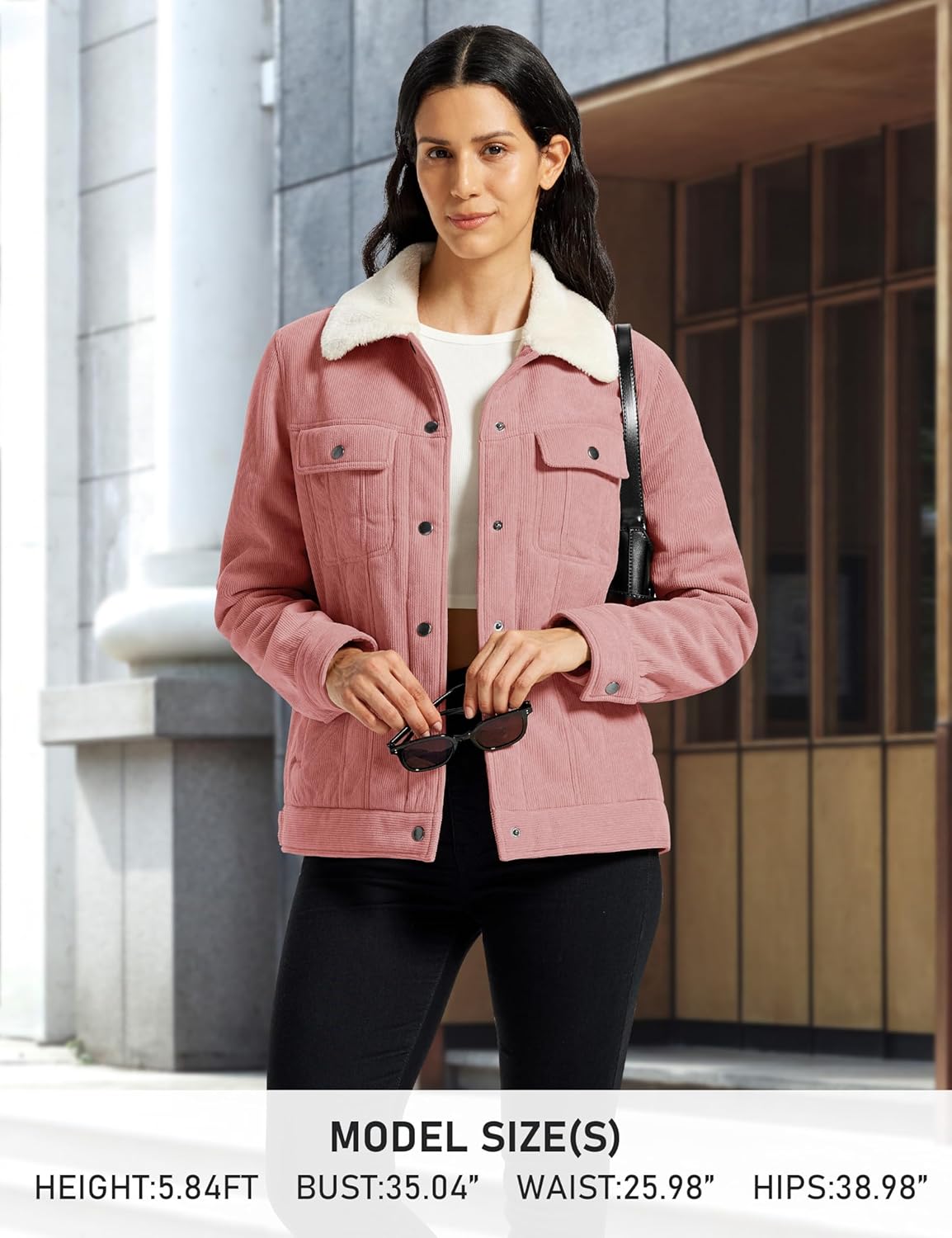 MoFiz Women's Corduroy Jacket Sherpa Fleece Lined Warm Winter Coat Button Down Casual Jacket with Pockets - Image 4