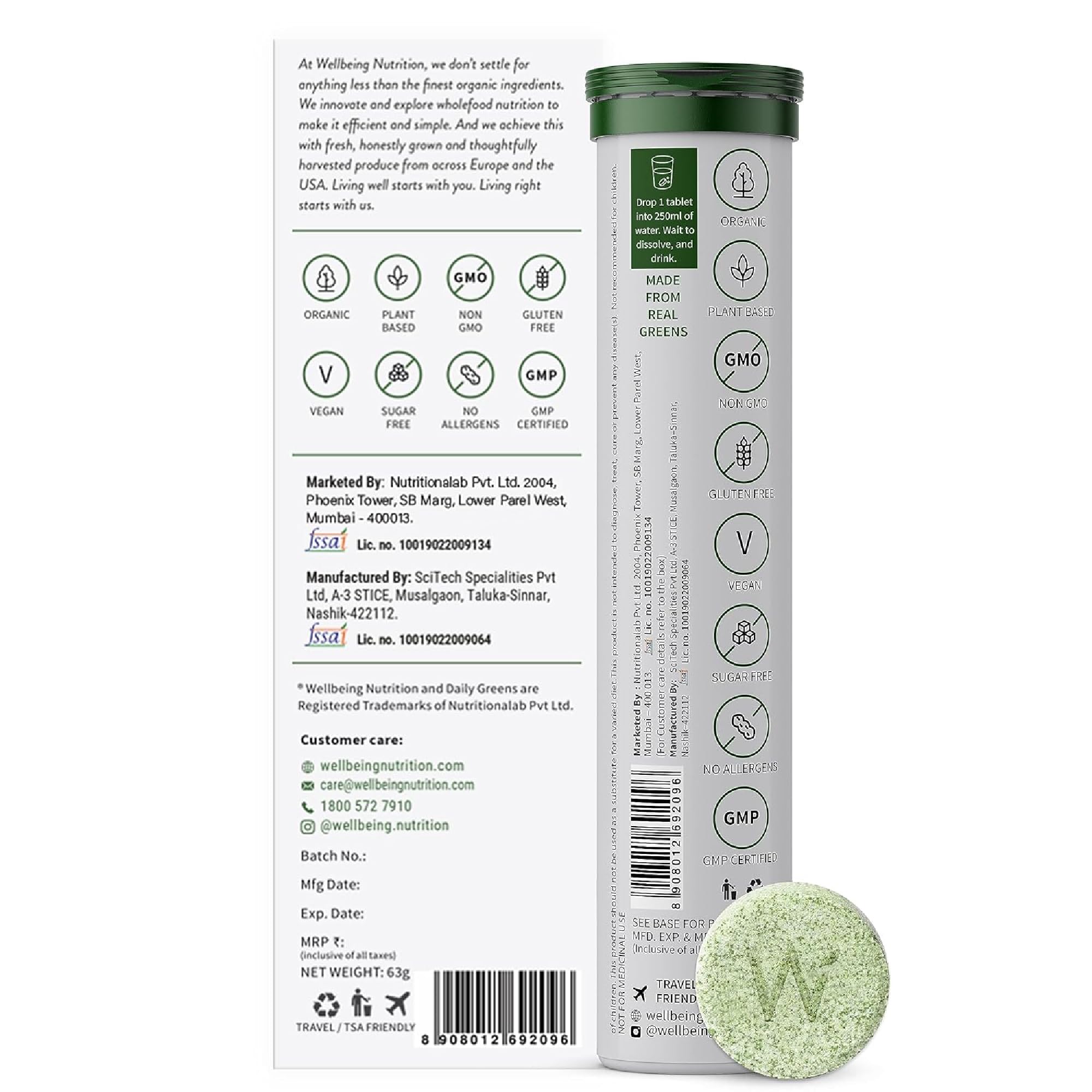 WELLBEING NUTRITION Daily Greens Wholefood Multivitamins | Superfoods & Antioxidants, Spirulina, Fenugreek, Moringa, Aloe Vera |Daily Nutrition & Immune Support | 15 Effervescent Tablets — Amazon image 2