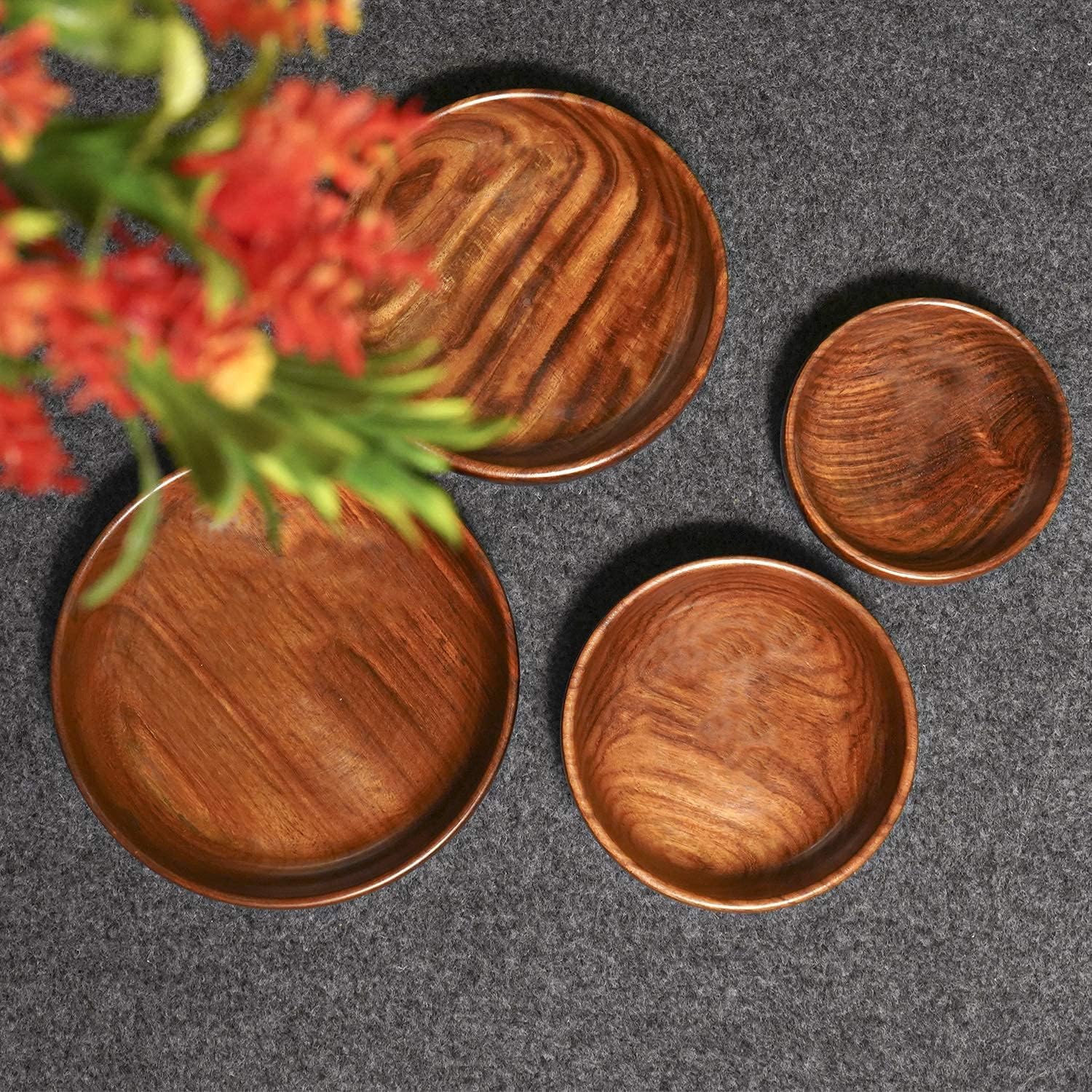 Zestaw drewnianych misek do serwowania, ręcznie wykonane wielofunkcyjne miski kuchenne do użytku domowego, elegancki design, zestaw 4 sztuk, idealne na przekąski lub naczynia, każda 30 ml