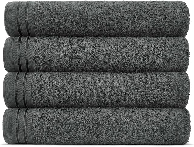 Lions Bath Towels - Set of 4 Bathroom Large Bath Sheets, 100% Luxury Cotton, 500 GSM 75X135CM, Highly Absorbent and Quick Dry Extra Large Bath Towel, Bathroom Accessory Set, Charcoal
