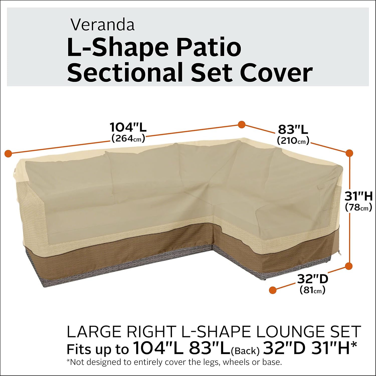 Classic Accessories Veranda Water-Resistant 104 Inch Patio Right-Facing Sectional Lounge Set Cover, Patio Furniture Covers : Everything Else