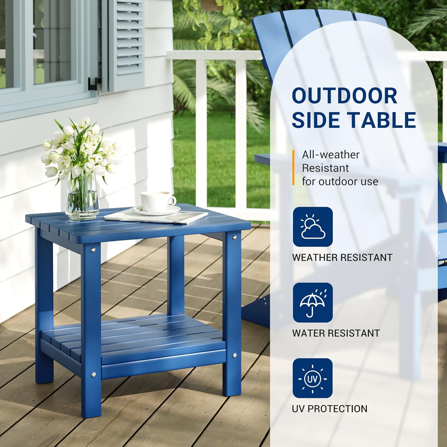 UDPATIO 2-Tier Side Table, 19x16x17.8 in, Blue, Adirondack End Table, Indoor & Outdoor Use