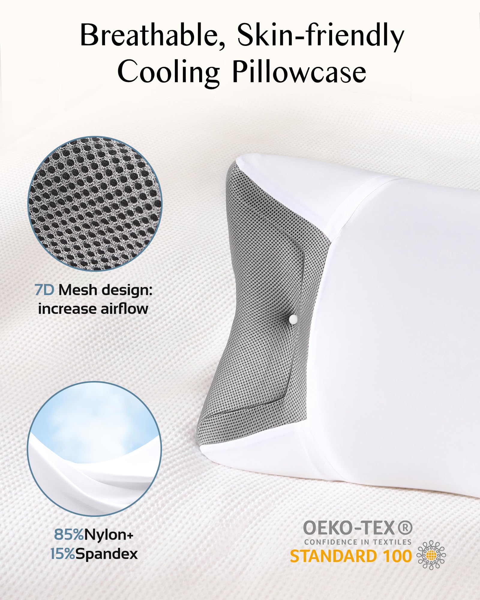 Almohada CPAP Ortopédica Cervical Espuma Viscoelástica, Almohada Apnea del Sueño Ergonómica con Ranuras Laterales Ensanchadas Reducen Presión Mascarilla y Fugas Aire, Funda Transpirable Fresca