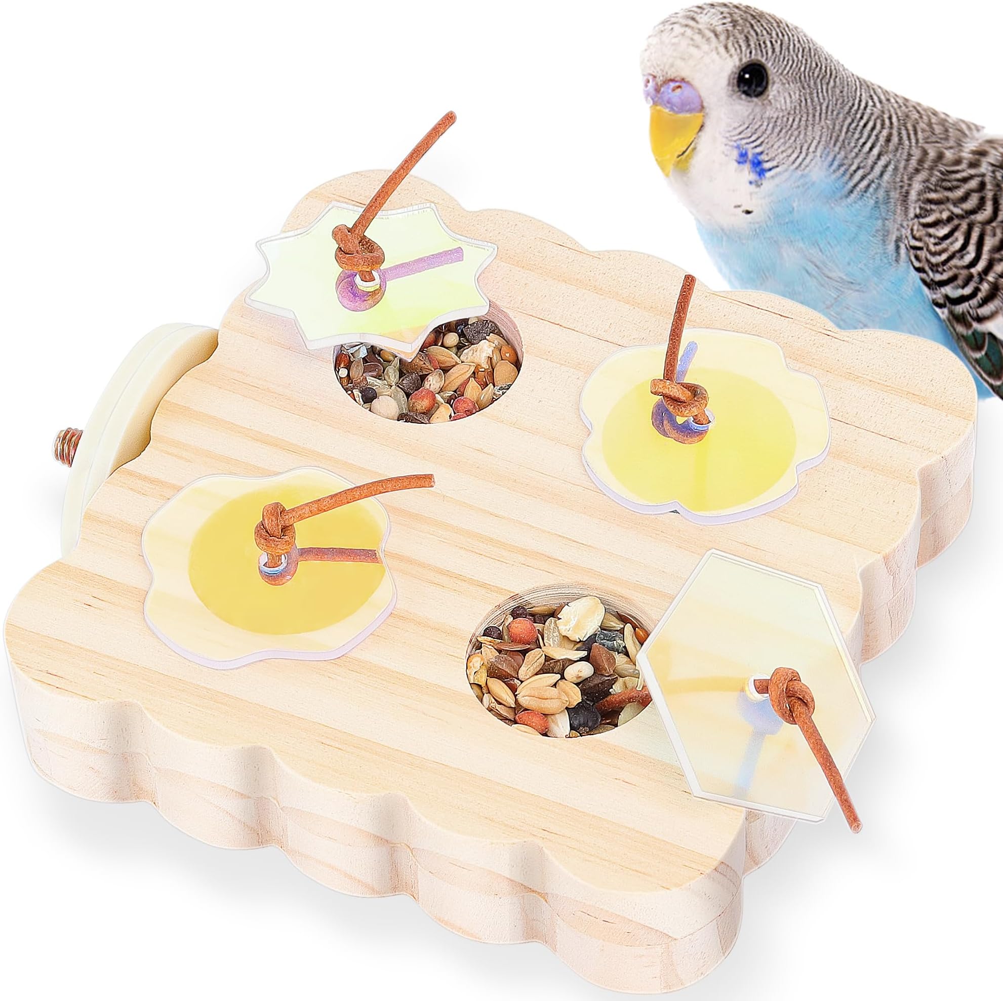 Mygeromon Bird Foraging Toys Wooden Parakeet Feeder Perch Cage Accessories for Small Parrots/Budgie