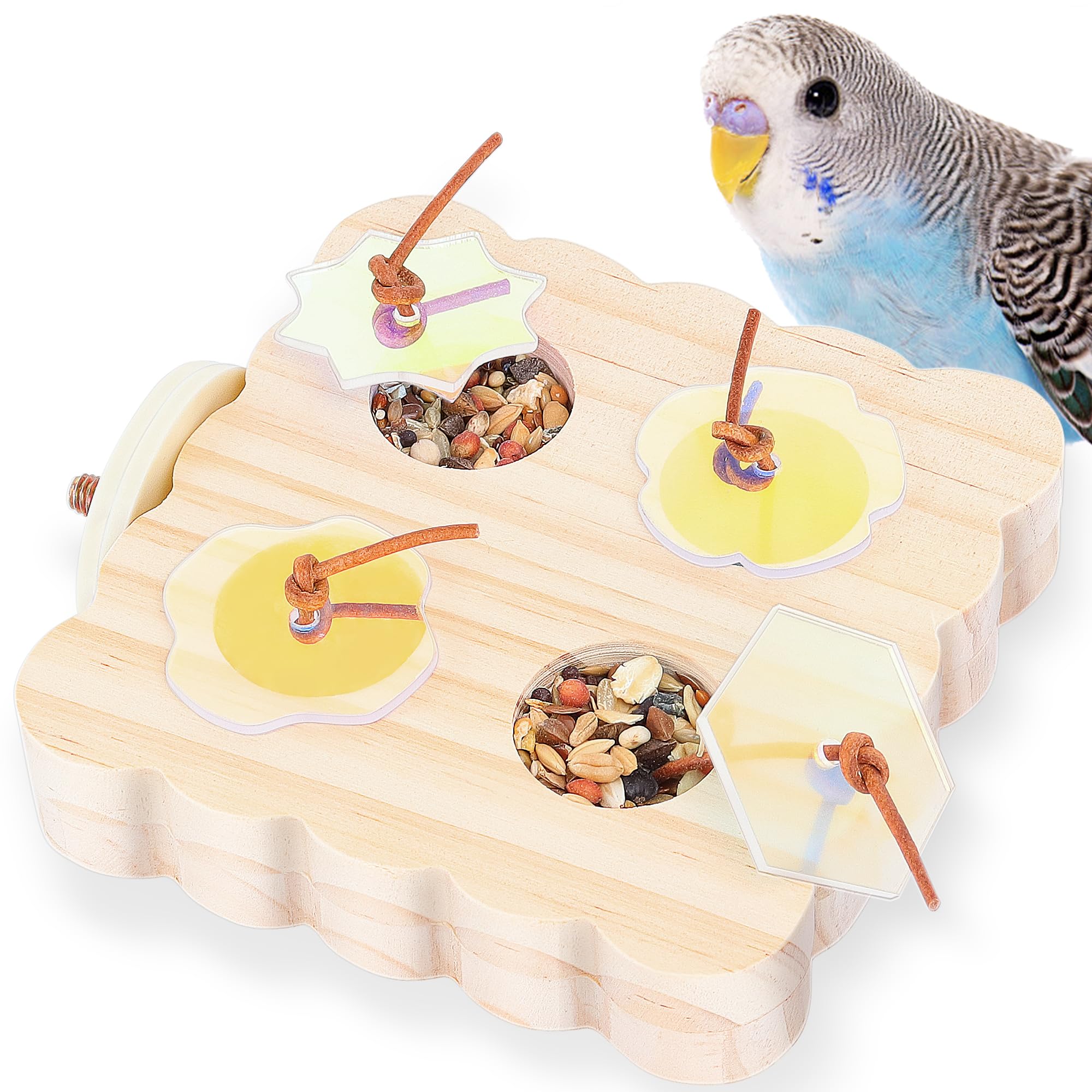 Mygeromon Bird Foraging Toys Wooden Parakeet Feeder Perch Cage Accessories for Small Parrots/Budgie