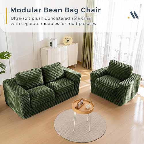 Miniatura 81 de MAXYOYO Puf gigante para adultos, sofá tapizado de suelo con almohadas y reposabrazos, puf grande de felpa, sofá para dormitorio, sala de estar,