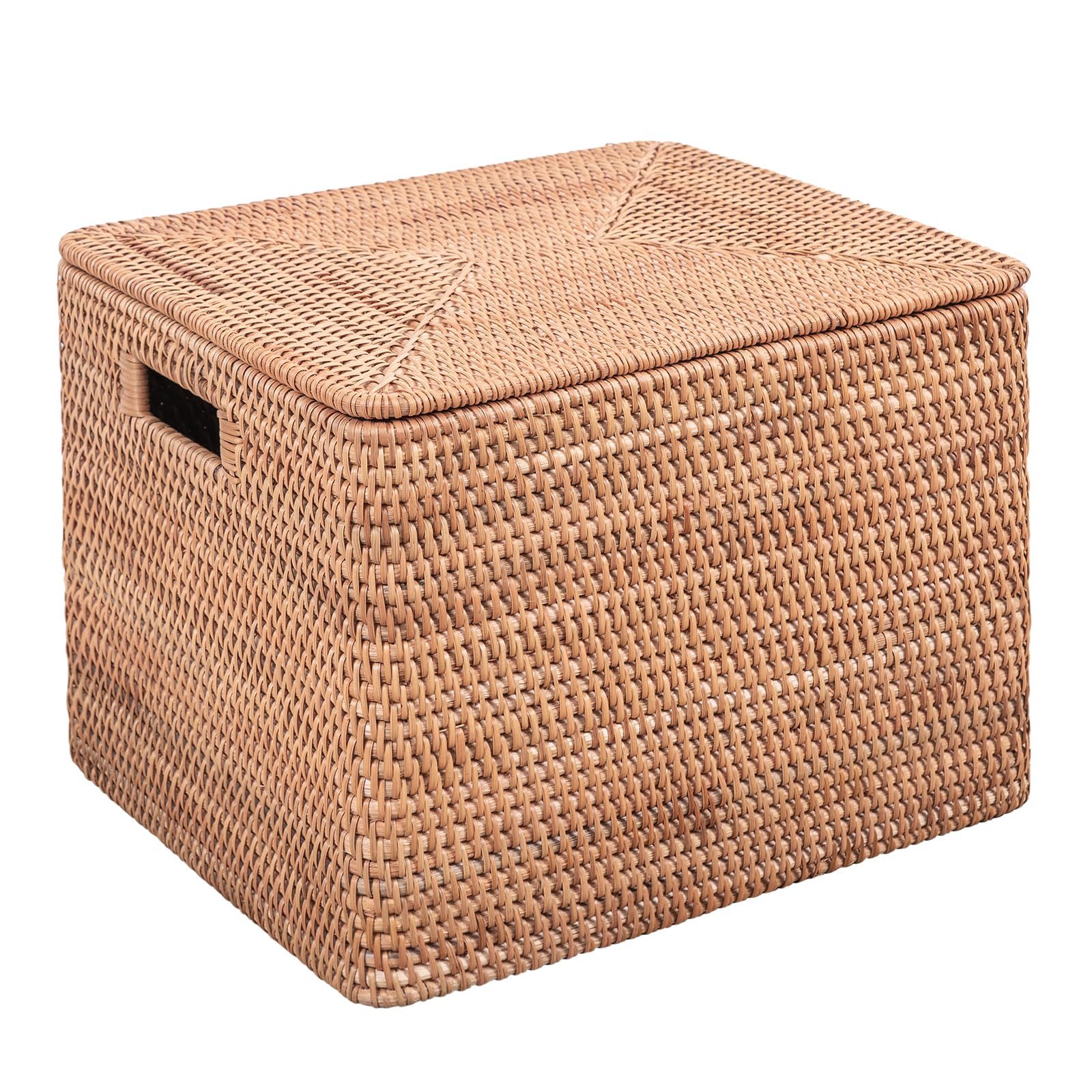 Rattan Basket With Lid, Large Lidded Basket For Storage Square Rattan Box(18.9" L×15.35"W×14.17"H)
