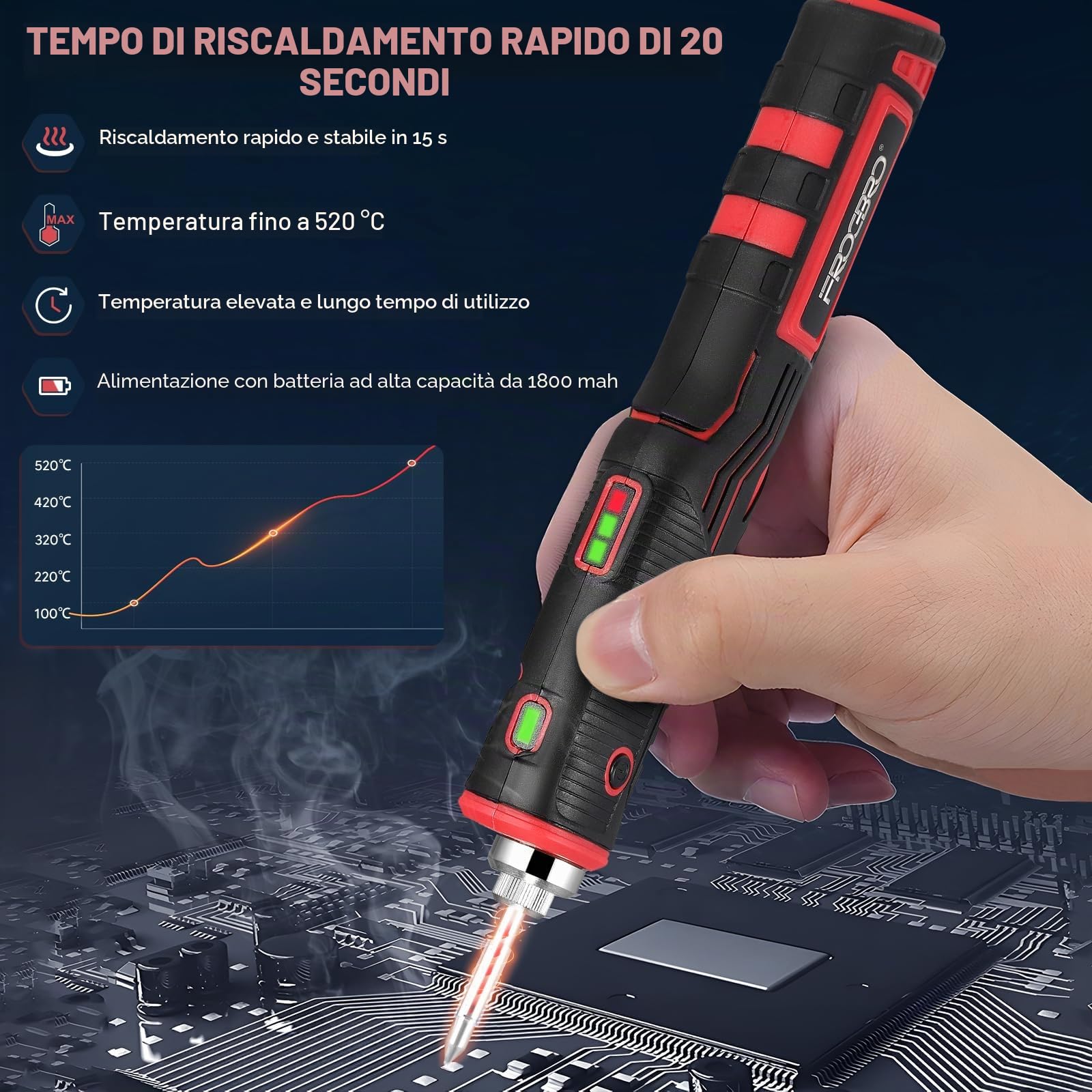 Set saldatore a batteria senza fili, LED, 11 W, 1800 mAh, riscaldamento rapido, stagno di saldatura, punte, ideale per principianti e professionisti