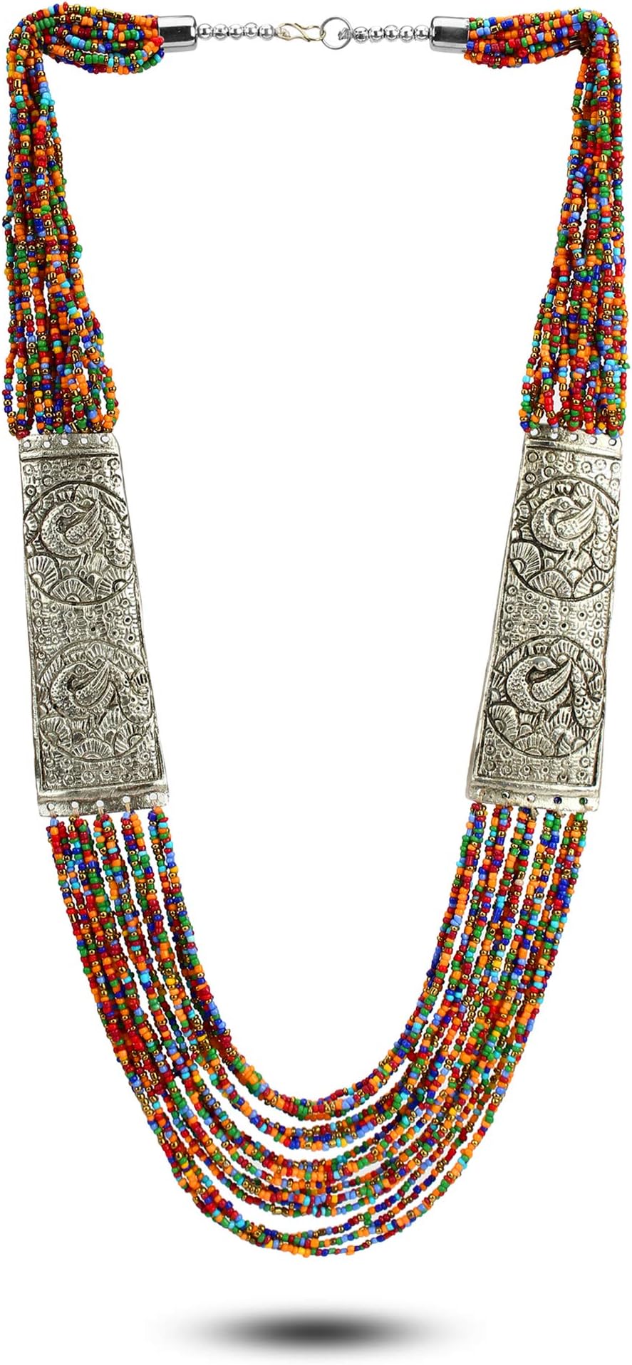 Stylish Design Afghani Tribal Beads Jewellery Silver Plated Multi Strand for Women (Multi-colour) (YBNK_5749)