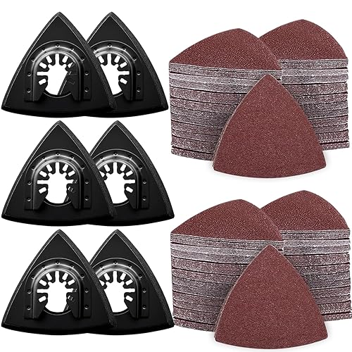 Kit de 136 almohadillas de lijado oscilantes contiene 6 almohadillas de lijado triangulares y 130 piezas de papel de lija multiherramienta 60 80 100