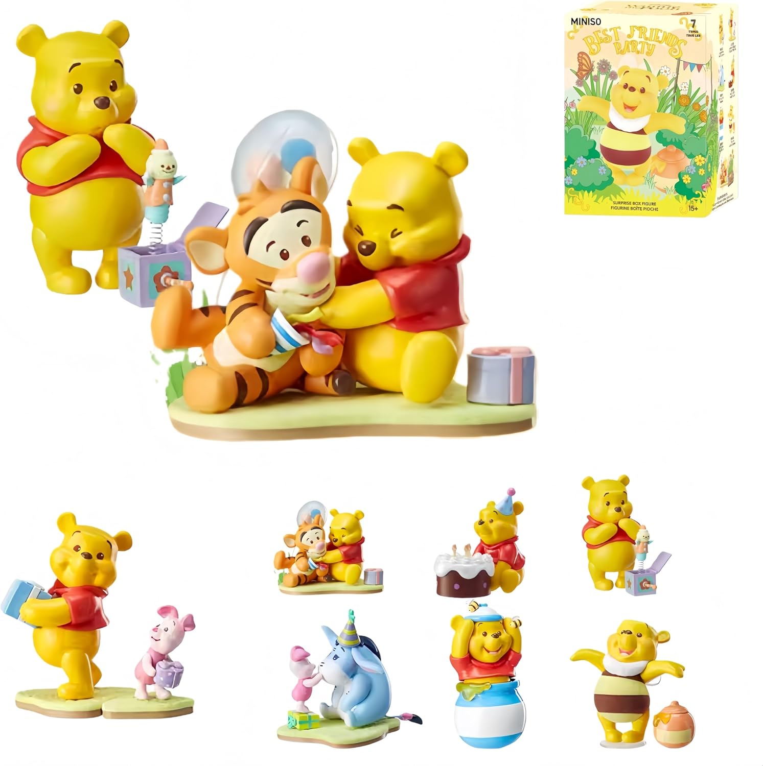 MINISO Disney Bee Bear Best Friend Party Theme Surprise Box Statue - Random Style PVC Collectible Statue Desktop Decoration Ornament Creative Gift (1 Piece Random)