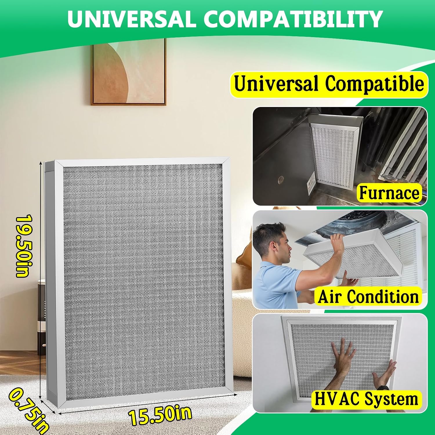 16x20x1 Air Filter MERV-11 | Washable Reusable Furnace Filter| 2-Pack image 2