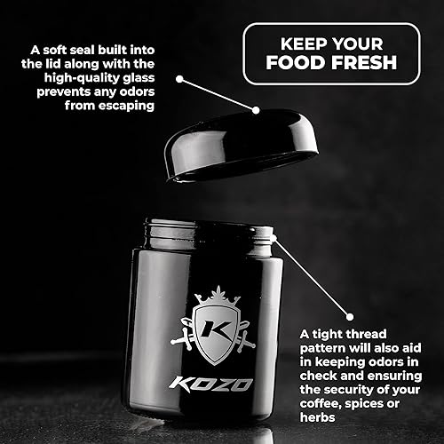 Miniatura 9 de Tarro de almacenamiento hermético de vidrio negro, con protección UV. Recipiente hermético con paquete de humedad. Mantén tus especias y hierbas